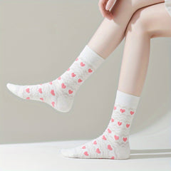 5 Pairs Of Women'S Summer Thin Long Socks, Sweet Three-dimensional Love Jacquard Ins Trendy Socks, High Socks - KawaSocks