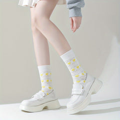 5 Pairs Of Women'S Summer Thin Long Socks, Sweet Three-dimensional Love Jacquard Ins Trendy Socks, High Socks - KawaSocks