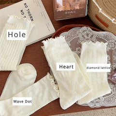 4 Pairs of White Wave Lace Jk Socks Women's Medium Socks Ins Fashion Summer Thin Japanese Cute Stacked Stockings - KawaSocks
