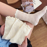 4 Pairs of White Wave Lace Jk Socks Women's Medium Socks Ins Fashion Summer Thin Japanese Cute Stacked Stockings - KawaSocks