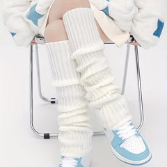 1 Pair Women's Acrylic Knit Leg Warmers - All-Season Stretchy Over-the-Knee High Tube Leg Guards, Solid Color Non-Slip Long Leg Sleeves, Hand Wash Only - KawaSocks