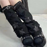 Women's Fashion Flared Knee-High Socks with Five-Pointed Star Patch, Knitted Polyester Leg Warmers for Themed Party - KawaSocks