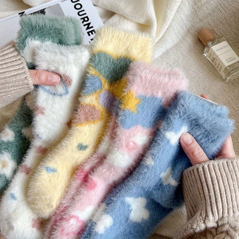 5 Pairs Ethnic Style Vintage Crew Socks Totem Print Fashion Versatile Socks Soft Comfortable Socks for Women - KawaSocks