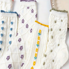 5 Pairs WhimsyWear Women'S Ruffle Socks - Casual Cute All-Season Hand Wash Only Non-Woven Fabric with Colorful Embroidery Patterns - KawaSocks