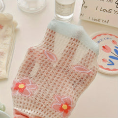 6 Pairs Of Women Mesh Floral Print Lace Trimmed Crew Socks, Soft Comfy Cotton Blend Women's Socks For All Seasons Wearing - KawaSocks