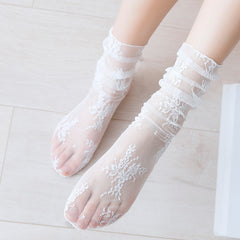 Summer Lightweight See-Through Floral Lace Ankle Socks, Ethnic Vintage Mesh Mid-Calf Socks, Stylish, Cozy, Breathable Gift for Mother'S Day. - KawaSocks