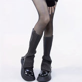 Y2K-Inspired Zip-Up Knit Leg Warmers - Cozy Acrylic, Solid Color, Perfect for Fall/Winter Fashion - KawaSocks