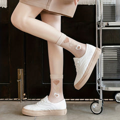 7 Pairs Women’s Crystal Silky Socks - Ultra-Thin Medium Tube, Mixed Colors with Heart & Floral Designs, Spring/Summer Japanese Korean Style, Delicate Transparent Patterns for Casual or Dressy Outfits, Cute Socks - KawaSocks