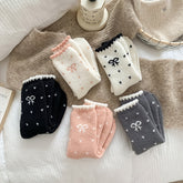 5 Pairs Women'S Fuzzy Socks, Polyester Elastane Knit Fabric, Butterfly Pattern, Frill Details, Hand Wash or Professional Dry Clean - KawaSocks