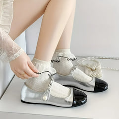 5pcs Women's Ivory Lace Ankle Socks with Bow Details – Cute and Elegant, Breathable Polyester Blend, Mid-Calf Length for Spring and Summer, Cute Socks - KawaSocks