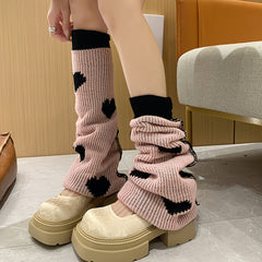 Pair of Women's Socks with Fashionable Double-sided Heart Pattern, Knitted Warm Leg Shaping, Trumpet-shaped Calf Socks Y2K, and Versatile for Daily Use - KawaSocks