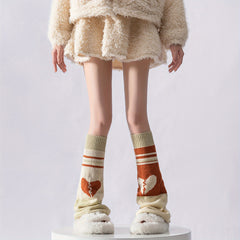 Cozy Knit Leg Warmers for Women - Heart & Floral Design, Stretchy Elastane, Machine Washable - Perfect for Fall & Winter - KawaSocks