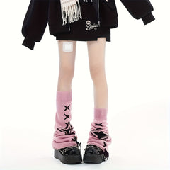 Chic Star-Patterned Cross-Tie Knit Leg Warmers for Women - Fashionable Over-the-Knee Socks, Polyester - KawaSocks