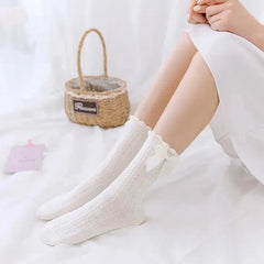 Beige Cream Color Lace Bow Socks | Sweet Lolita Dresses - KawaSocks