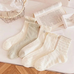 Cotton Frily Crew Socks | Mesh Socks with Ruffle | Cute Outfits - KawaSocks
