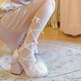 Cross Strap Pink Velvet Fabric Sweet Lolita JK Pantyhose tights for girls - KawaSocks