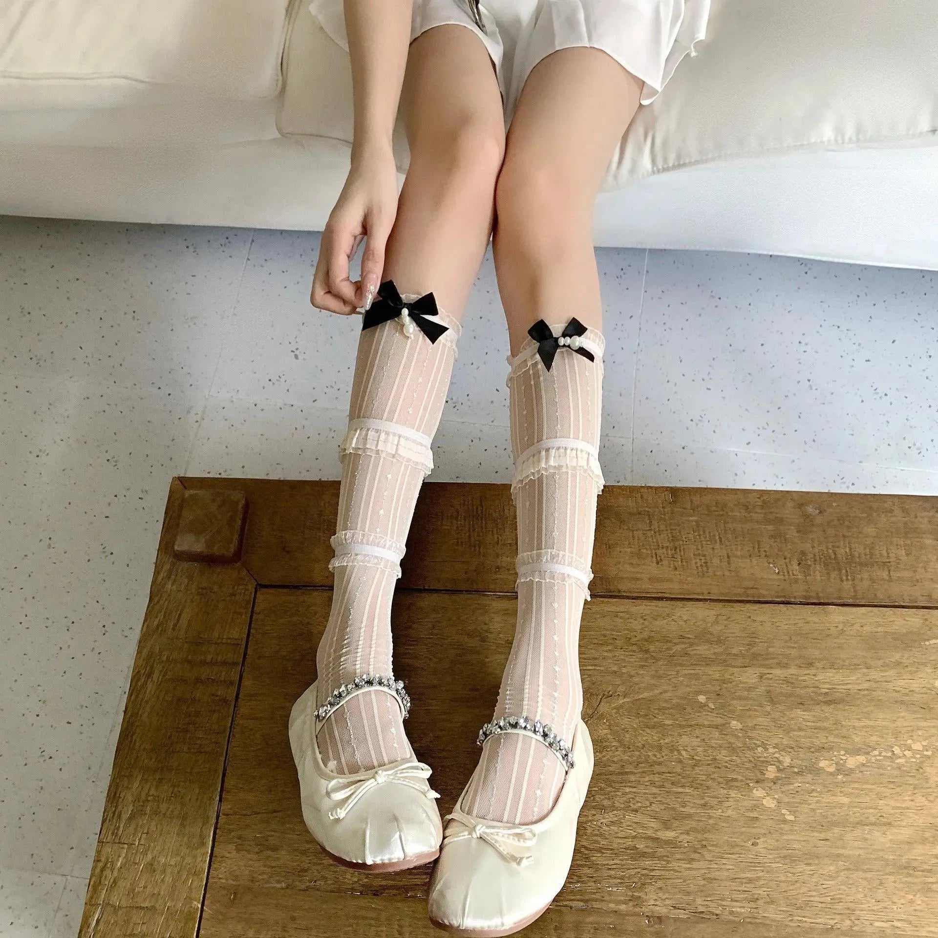 Cute White Lolita Outfits Lolita Knee High Socks - KawaSocks