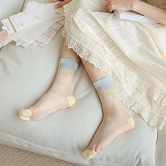Cute Sheer Crew Socks | Mesh Socks With Flower Pattern | Cute Socks - KawaSocks
