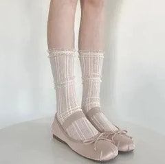 Cute Lolita Lace Ruffle Frilly Silk Ankle Mesh Socks - KawaSocks