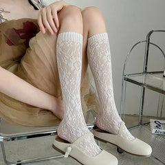 Cute Lolita Vintage Frilly Mesh Knee High Lace Socks - KawaSocks