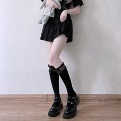Solid Color Lolita Knee High Frilly Socks with Ruffle - KawaSocks