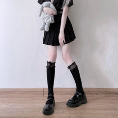 Solid Color Lolita Knee High Frilly Socks with Ruffle - KawaSocks