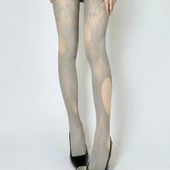 Flower Unique Vintage Lace Fishnet Cut Out Tights - KawaSocks