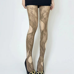 Flower Unique Vintage Lace Fishnet Cut Out Tights - KawaSocks