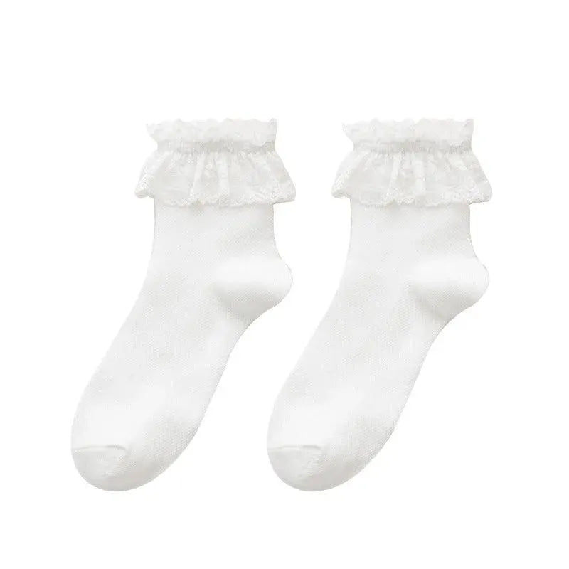 Frilly Crew Sock | Lace Crew Socks With Ruffle | Lolita Outfits - KawaSocks