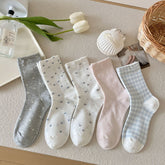 Soft Girl Cottagecore Smooth Cotton Dainty Bow & Gingham Crew Socks For Everyday Cute Outfits - KawaSocks