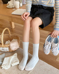 Soft Girl Cottagecore Smooth Cotton Dainty Bow & Gingham Crew Socks For Everyday Cute Outfits - KawaSocks