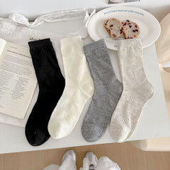 Minimalist Vintage Pointelle Knit Cotton Blend Crew Socks - KawaSocks