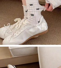 Coquette Kawaii Balletcore Ribbed Cotton Knitted Bow Crew Socks for Romantic Daily Fashion - KawaSocks