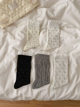 Vintage Coquette Ribbed Cotton Polka Dot Lace Trim Crew Socks For Sweet Outfits - KawaSocks