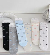 Coquette Kawaii Balletcore Ribbed Cotton Knitted Bow Crew Socks for Romantic Daily Fashion - KawaSocks