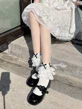 Enchanting Lolita Tiered Lace Ruffle Ribbed Cotton Crew Socks for Doll-Like Fashion - KawaSocks