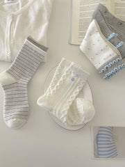 Vintage Coquette Pastel Blue and Gray Ruffle Cotton Crew Socks for Kawaii Aesthetics - KawaSocks