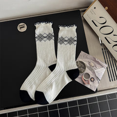 Vintage Preppy Ribbed Cotton Ruffle Trim Crew Socks For Cute Everyday Outfits - KawaSocks