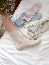 Vintage Coquette Pointelle Mesh Pearl Trim Ruffle Crew Socks - KawaSocks