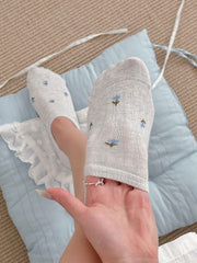 Cottagecore Dainty Floral Ribbed Cotton No Show Socks For Everyday Spring Outfits - KawaSocks