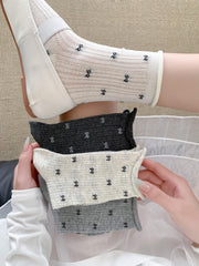Coquette Aesthetic Sheer Mesh Pointelle Mini Bow Crew Socks - KawaSocks