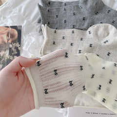 Coquette Aesthetic Sheer Mesh Pointelle Mini Bow Crew Socks - KawaSocks