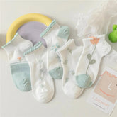 One Set of Cute Ankle Socks | Sweet Ankle Socks with Flower Pattern - KawaSocks