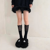 Plain Lace Ruffle Knee High Socks, Gothic Highsocks - KawaSocks