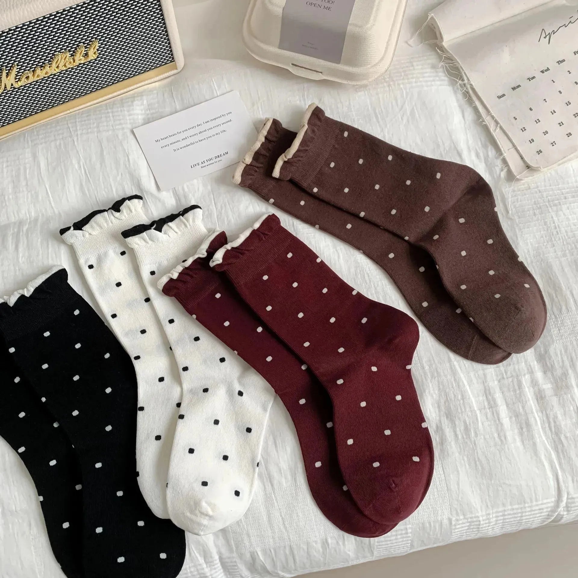 Polka Dot Socks With Ruffle | Frilly Crew Socks | Cute Outfits - KawaSocks