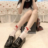 Ruffle socks with Lace | Lace Ankle Socks with Red Ribbon - KawaSocks