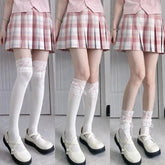 White Lolita Socks with Ribbon | Trim Knee High Stockings - KawaSocks