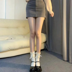 Lace Socks with Ruffle | Knee Highs Frilly Socks - KawaSocks