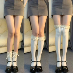 Lace Socks with Ruffle | Knee Highs Frilly Socks - KawaSocks