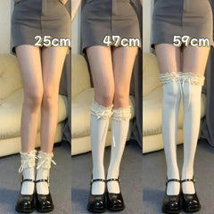 Lace Socks with Ruffle | Knee Highs Frilly Socks - KawaSocks